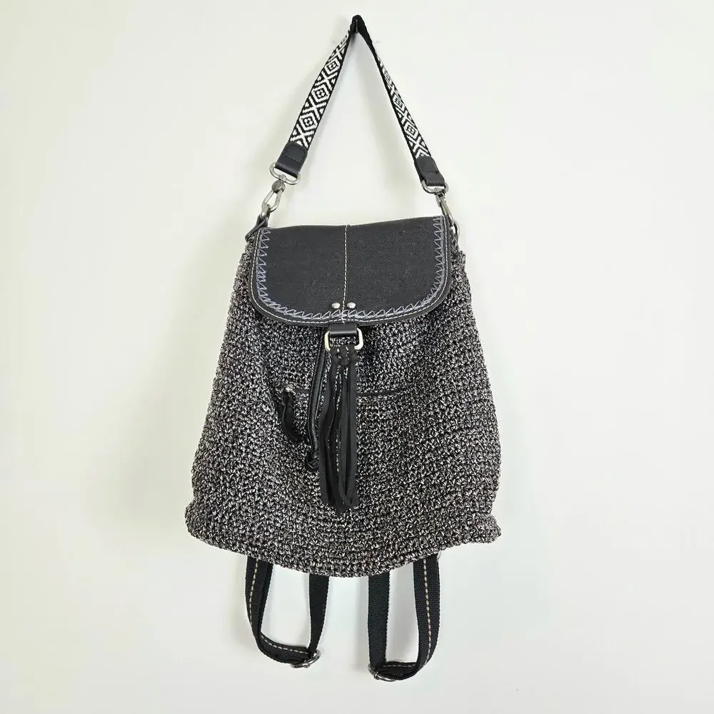 The Sak Marled Woven Bucket Backpack Black Gray